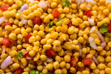 Boondi Chaat or Bundi Bhel, popular roadside snack item from India