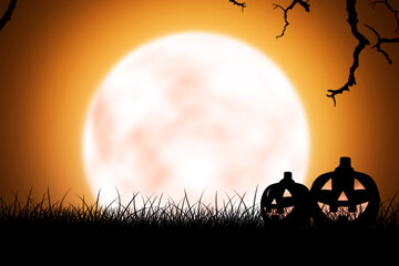 Silhouette of Jack-o-Lantern on the grass