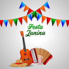Festa junina brazilian event with hat and colorful party flag