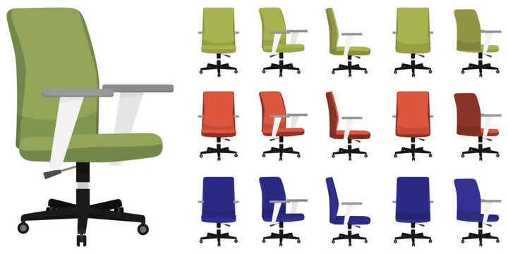 Colorful chair set with different poses isolated