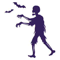 Silhouette of zombies and bats.