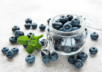 Blueberries on concrete background