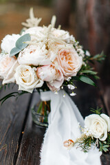 Wedding bridal bouquet. Beautiful flowers. Rustic. Soft focus.