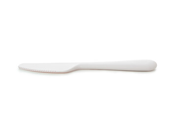 Single plastic knife isolated on white background