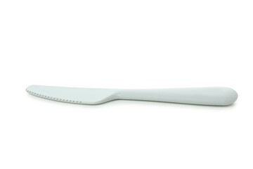 Single plastic knife isolated on white background