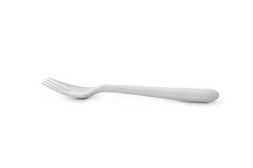 Single plastic fork isolated on white background