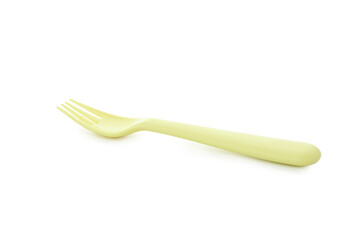 Single plastic fork isolated on white background