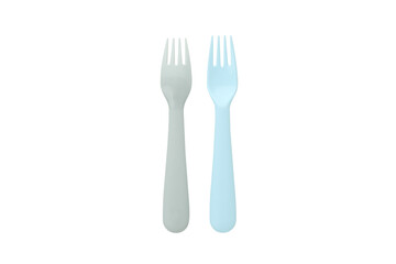 Two plastic forks isolated on white background