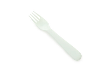 Single plastic fork isolated on white background
