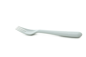 Single plastic fork isolated on white background