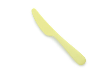 Single plastic knife isolated on white background