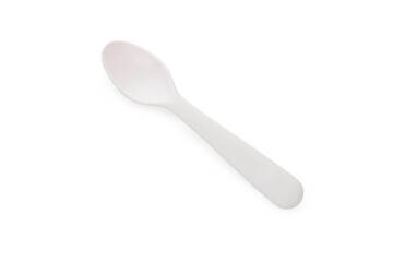 Single plastic spoon isolated on white background
