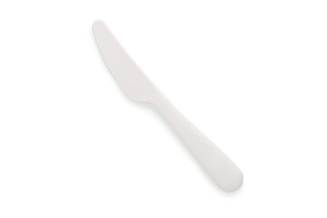 Single plastic knife isolated on white background