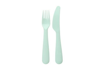 Plastic fork and knife isolated on white background