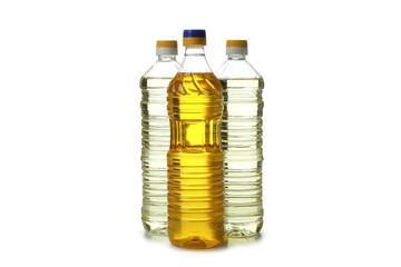 Bottles of sunflower oil isolated on white background