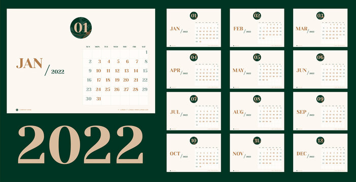 Vector 2022 New Year Calendar Planner Template In Minimal Table Vintage Style With Marble Month Texture Number,Holiday Event Planner,Week Starts Sunday.layout Annual Calender.timetable For Diary