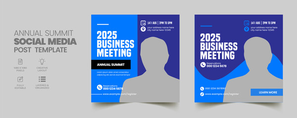 Business annual summit conference social media post and web banner template