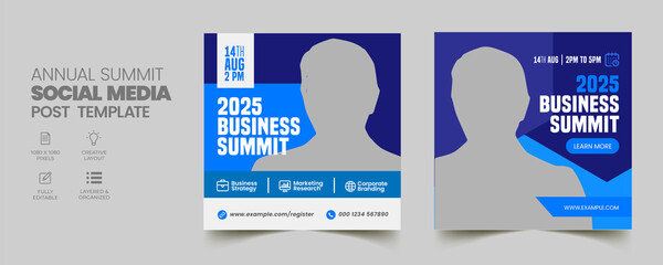 Business annual summit conference social media post and web banner template