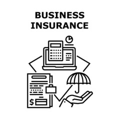 Business Insurance Vector Icon Concept. Business Insurance For Protect Company And Investment. Official Contract Agreement For Save Businessman Money And Real Estate Black Illustration