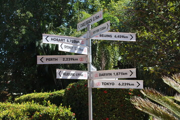 Directional sign at the Cable Beach resort, Broome, Western Australia.
