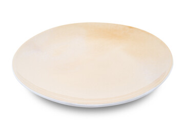 Brown circle ceramics plate isolated on white background.