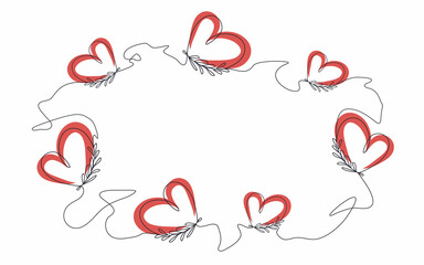 an abstract pattern for drawing with a place the text . hand-drawn romantic heart with tropical leaves. minimalism, vector art illustration. for paper, print, banners, postcards. art one line