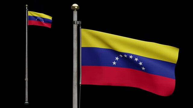 3D illustration Alpha Venezuelan flag waving on wind. Close up of Venezuela banner blowing, soft and smooth silk. Cloth fabric texture ensign background.-Dan