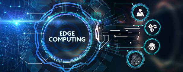 Edge computing modern IT technology on virtual screen. Business, technology, internet and networking concept.