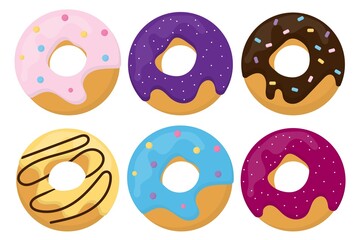 Glazed donuts set. Donuts icons. Bright tasty donuts .