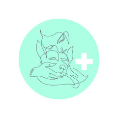 The logo depicting a girl with a dog is an emotional support for animals. Concept for veterinary medicine.Vector illustration.