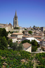 Fototapeta na wymiar city view with Church in Wine District in Saint-Emilion France