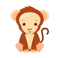 Cute monkey on a white background. Children's illustration of an animal in a cartoon style.