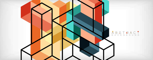 Abstract background. 3d cubes, cubic elements and blocks. Techno or business concept for wallpaper, banner, background, landing page
