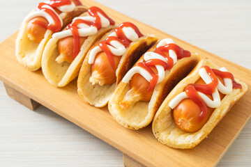 flat pancake roll with sausage