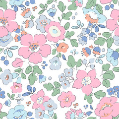 Beautiful seamless vector liberty pattern with gentle abstract flowers. Stock illustration.