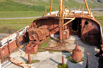 Inside an old rusty shipwreck in Iceland