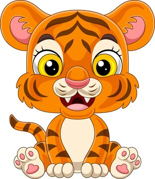 Cartoon baby tiger sitting isolated on white background