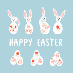 Obraz na płótnie Canvas Happy easter. Funny rabbits in the form of Easter eggs. Funny festive vector illustration