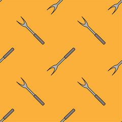 seamless pattern illustration design fork is unique and simple. . orange background. for kitchen appliance icons, food wallpapers and can be printed on fabric. modern flat design. vector