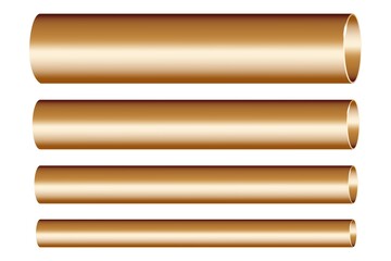Fototapeta premium Bronze pipes set of different diameters. Stainless steel. Water supply. Design template. Vector illustration. Stock image.