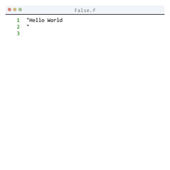 False language Hello World program sample in editor window