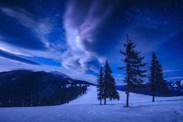 Fototapeta na wymiar Colorful night landscape in the highlands