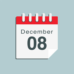 Icon day date 8 December, template calendar page
