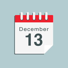 Icon day date 13 December, template calendar page