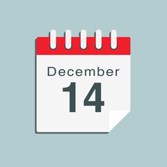 Icon day date 14 December, template calendar page