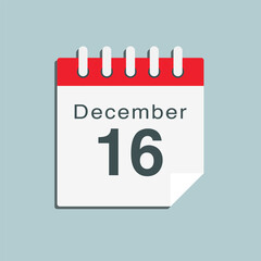 Icon day date 16 December, template calendar page