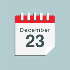 Icon day date 23 December, template calendar page