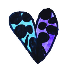 abstract heart with blue, purple color and black spots