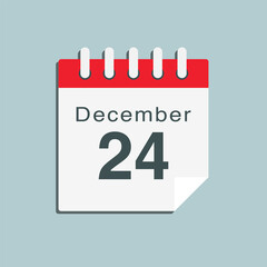 Icon day date 24 December, template calendar page