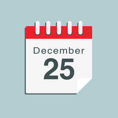 Icon day date 25 December, template calendar page